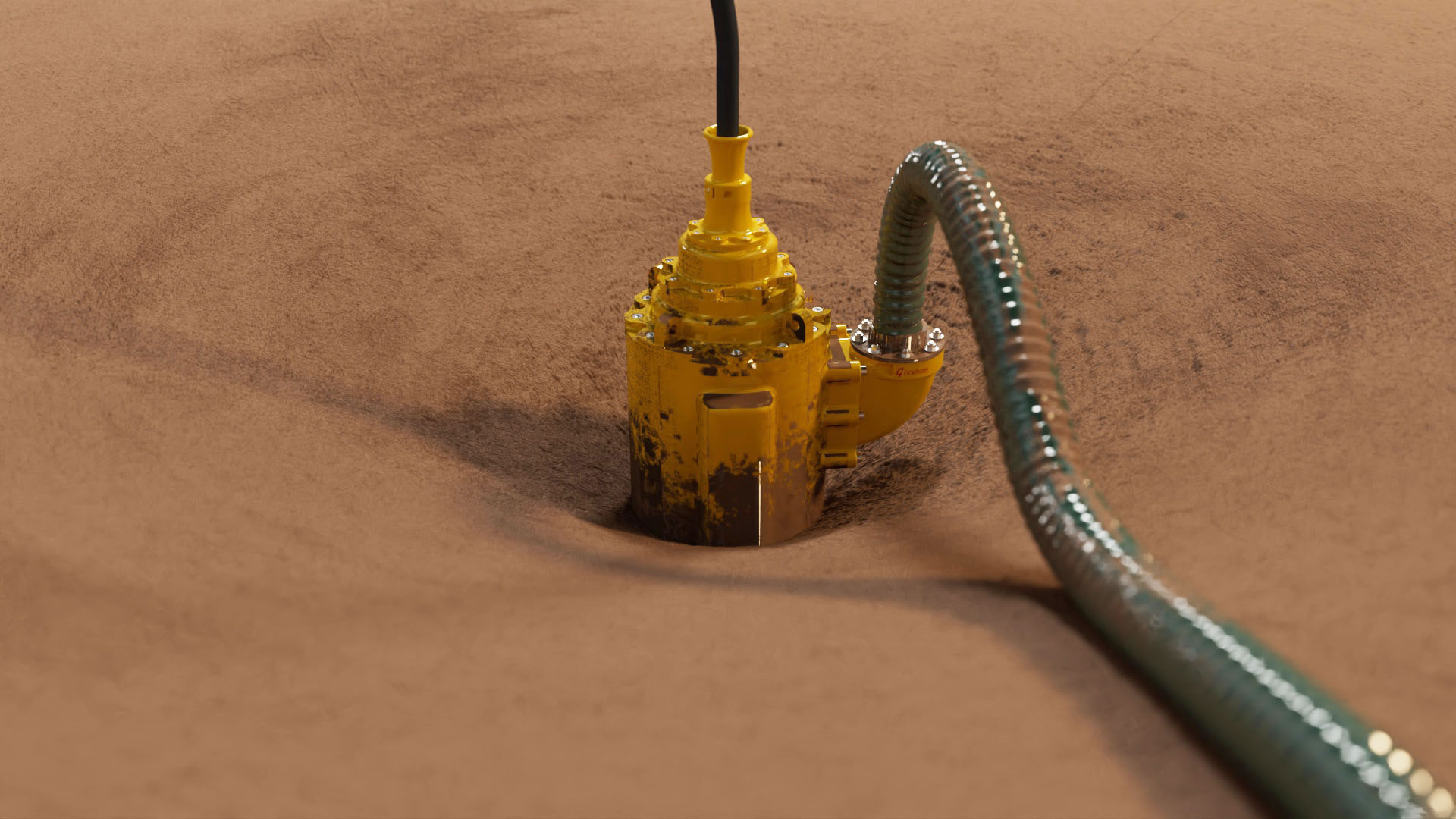 ANZE submersible slurry pump, half submerged in the ground